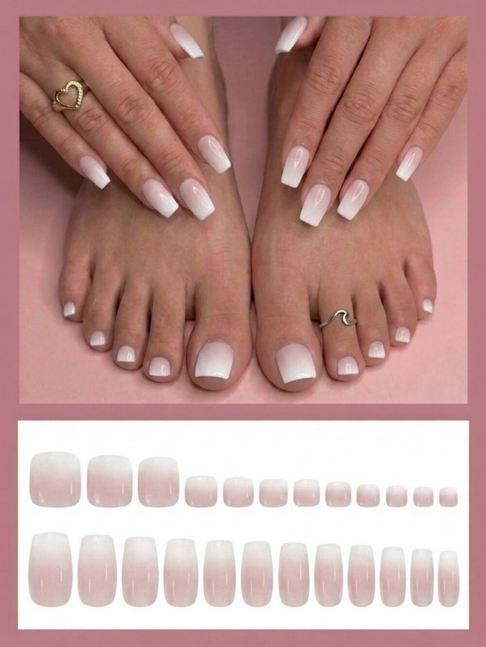 Classic French Ombre Press-On Nails for Women - Soft Pink to White